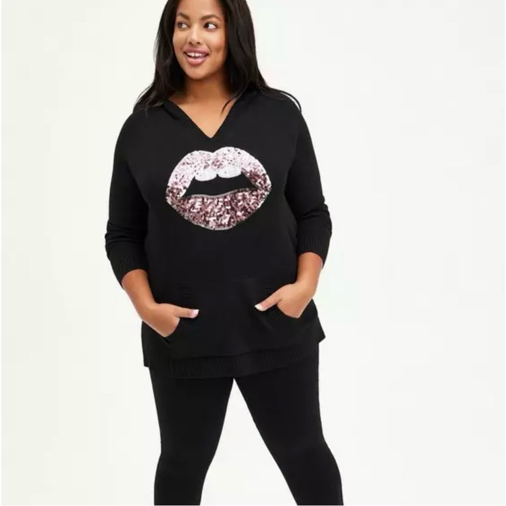Torrid Raglan‎ Hoodie Sweater Luxe Cozy Sequin Lip Women's 2X